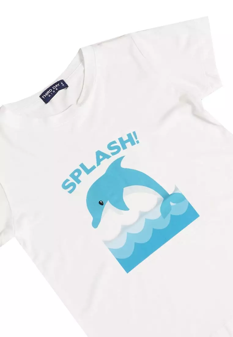 KU001 kaos anak boy girl splash dolphin dolfin putih