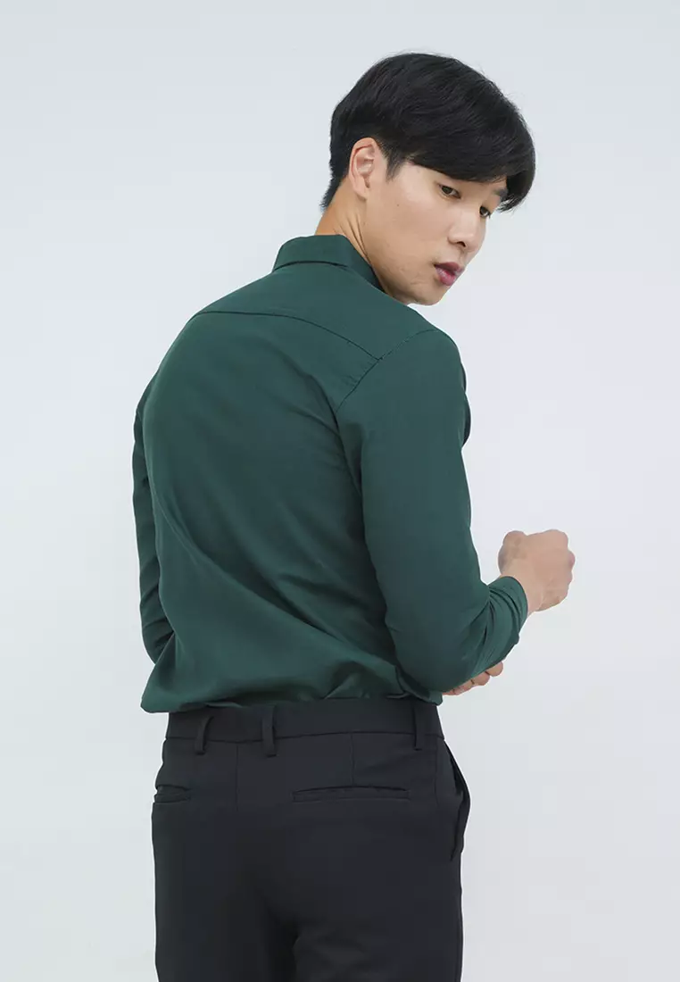 Kemeja lengan panjang pria formal slim fit soft green houseofcuff