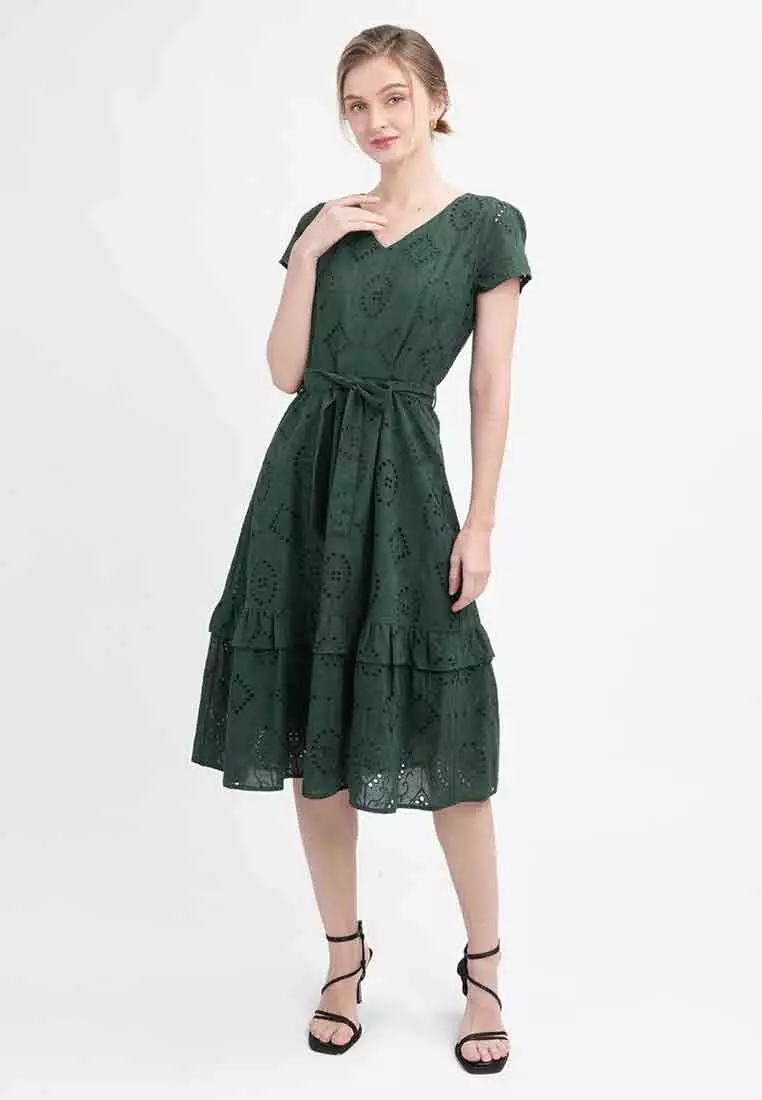 Elise Eyelet Tiered Midi Dress