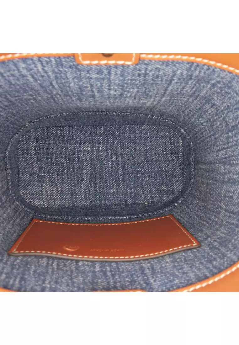 Pre-Loved Celine Small Denim Cuir Triomphe Bucket Bag