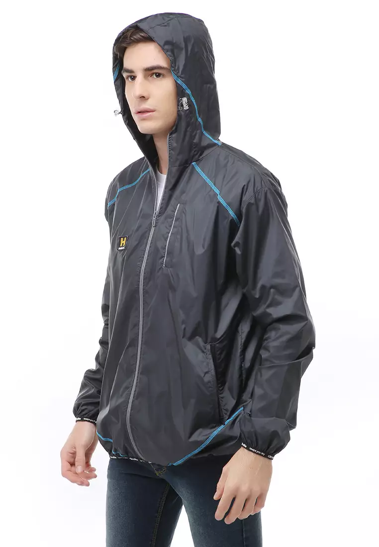 Clover Outerwear Jacket Hoodie Pria Jaket Olahraga List Motive Material Parasut ORIGINAL - Dark Gray