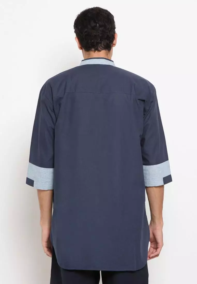 Zayidan Baju Koko Gamis Muslim Pria Nazran - Navy