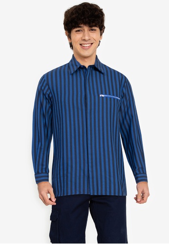 ZALORA BASICS multi Stripe Zip Pocket Shirt 65D52AAE357661GS_1