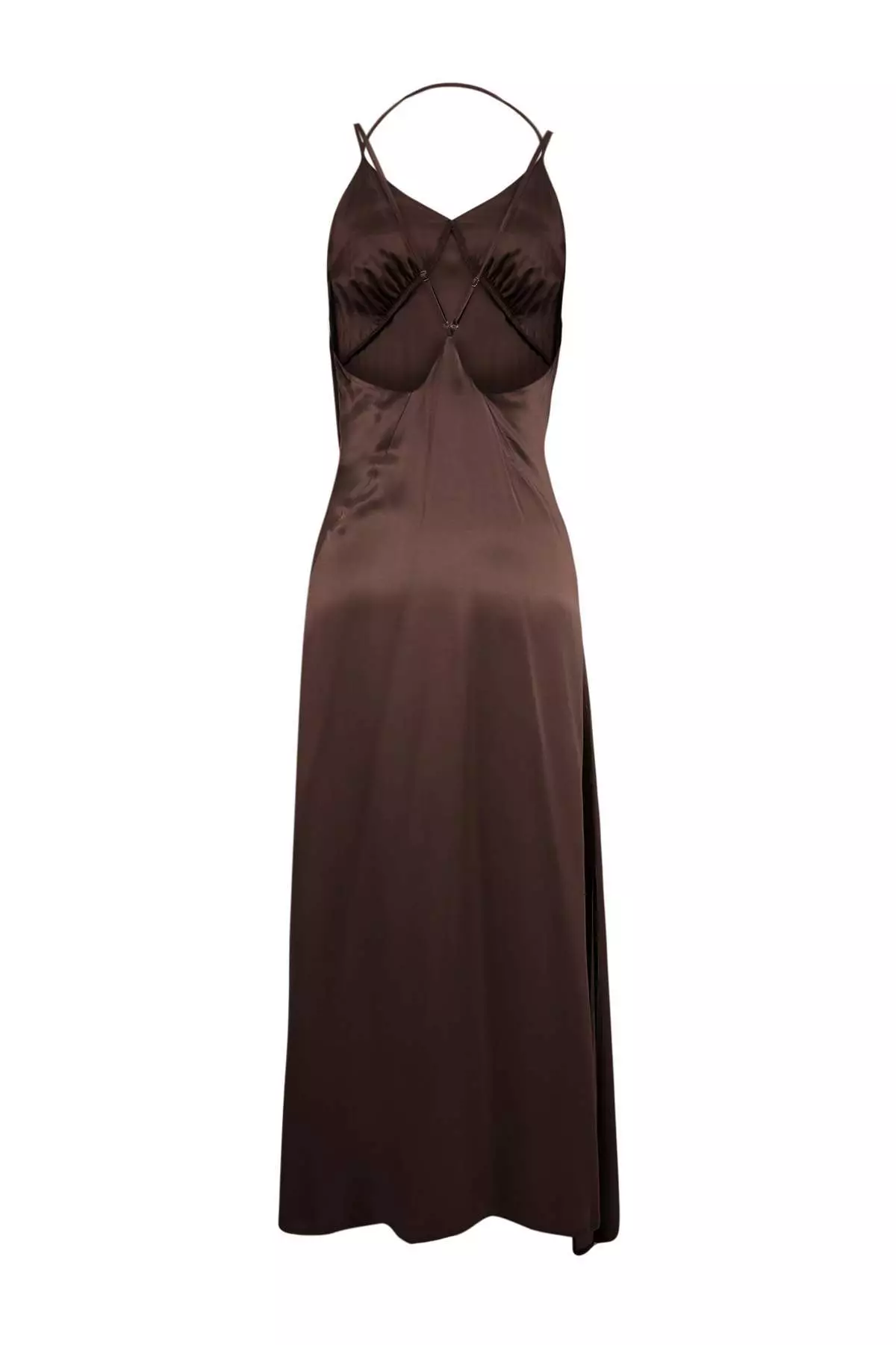 Trendyol Studio Brown Satin Maxi Woven Dress Twoss26El386