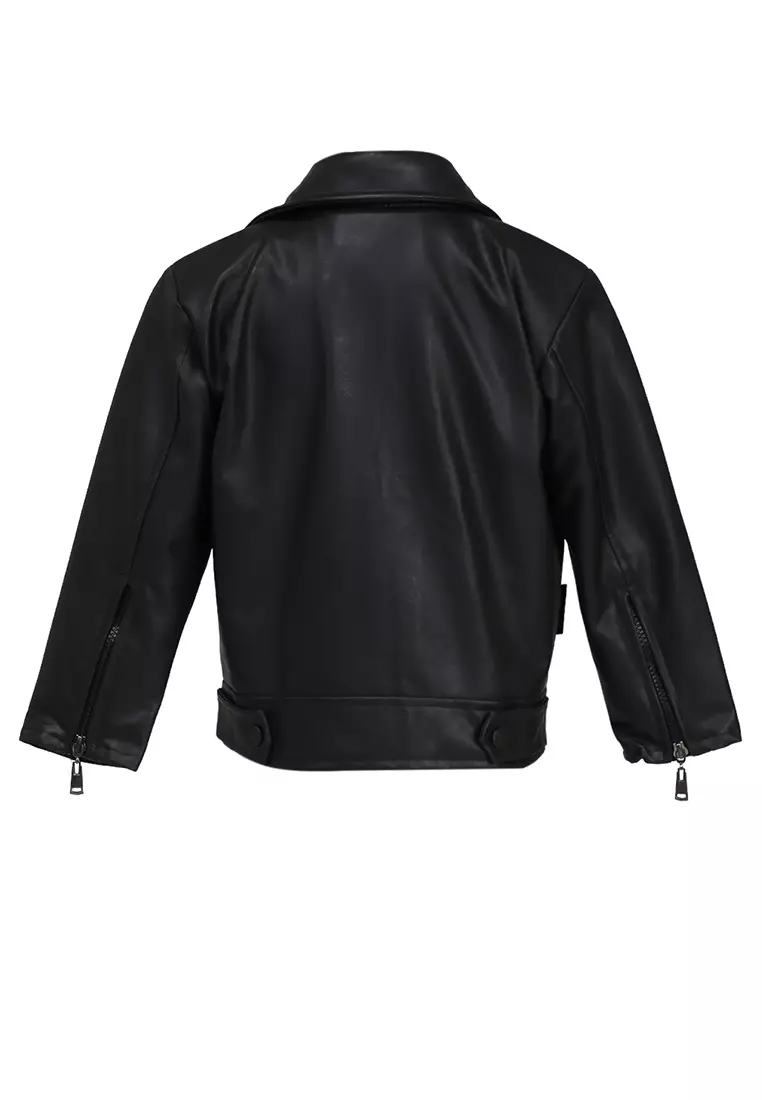 Fisca Jaket Kulit Anak Perempuan Zipper Design Motif Polos Material Leather ORIGINAL - Dark Brown