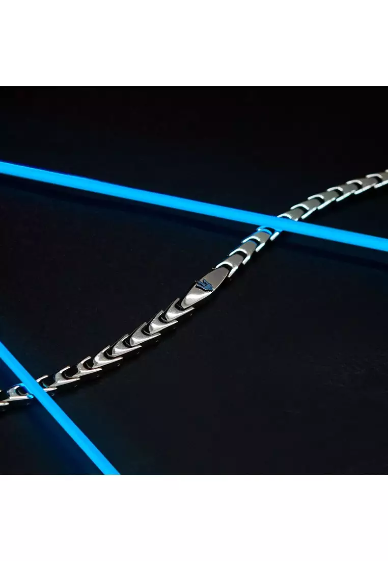 MASERATI Jewels 215mm Men's Stainless Steel Bracelet, Sliver & Blue, JM225AVD85 (Adjustable)