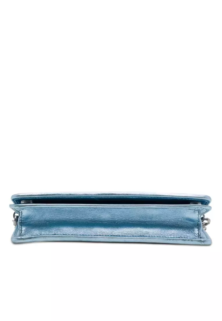 Pre-Loved Prada Metallic Soft Calf Impunture Diagramme Wallet On Chain