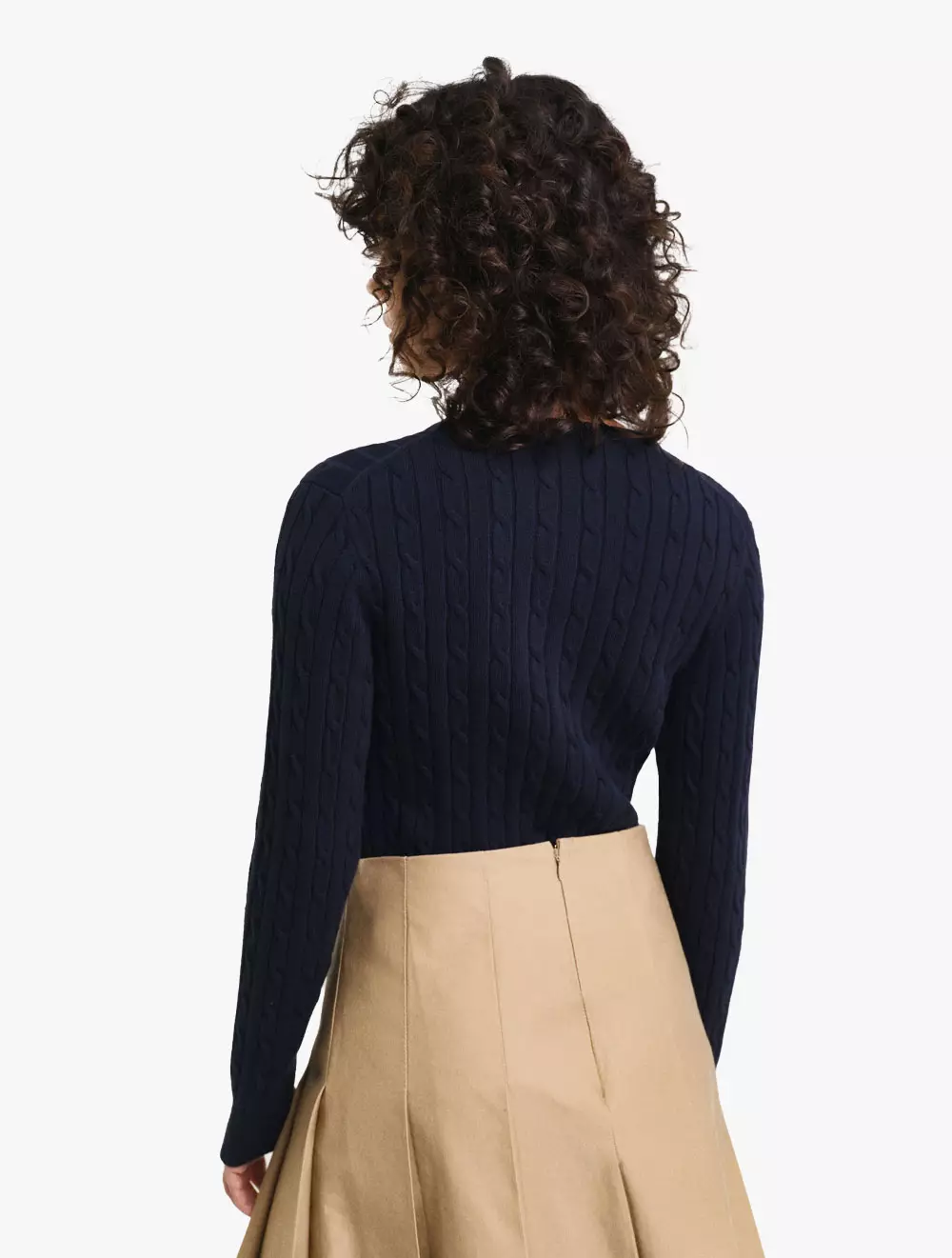 GANT - Pakaian Wanita - Stretch Cotton Cable Cardigan - Evening Blue