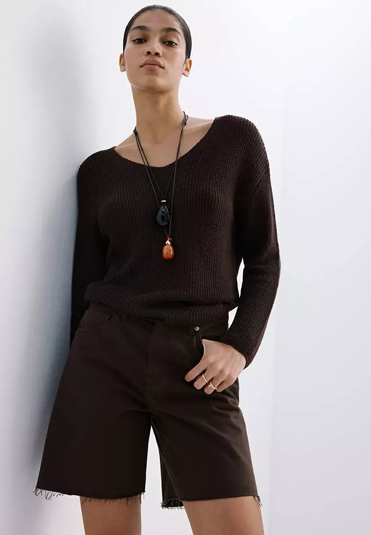 Straight-Cut Bermuda Shorts With Frayed Hem