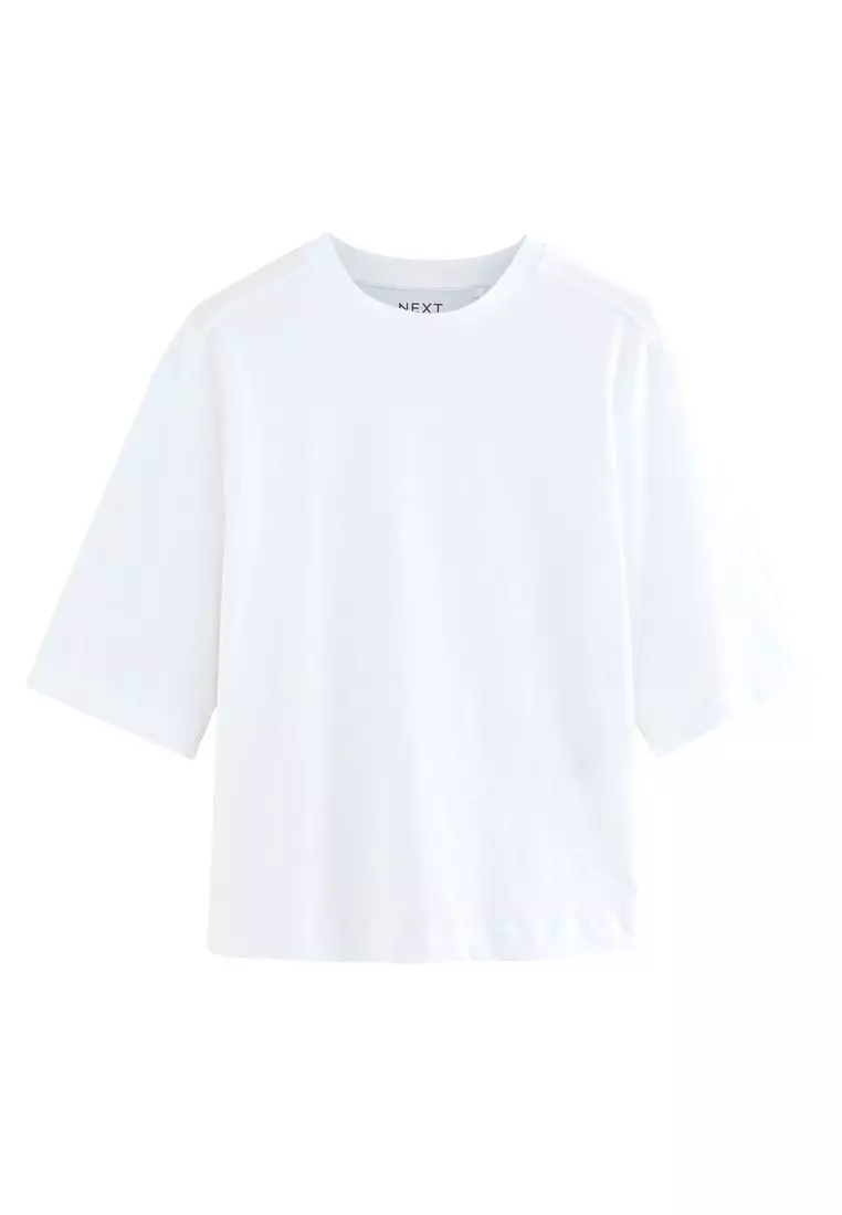 Relaxed Boxy Elbow Length Crew Neck T-Shirt