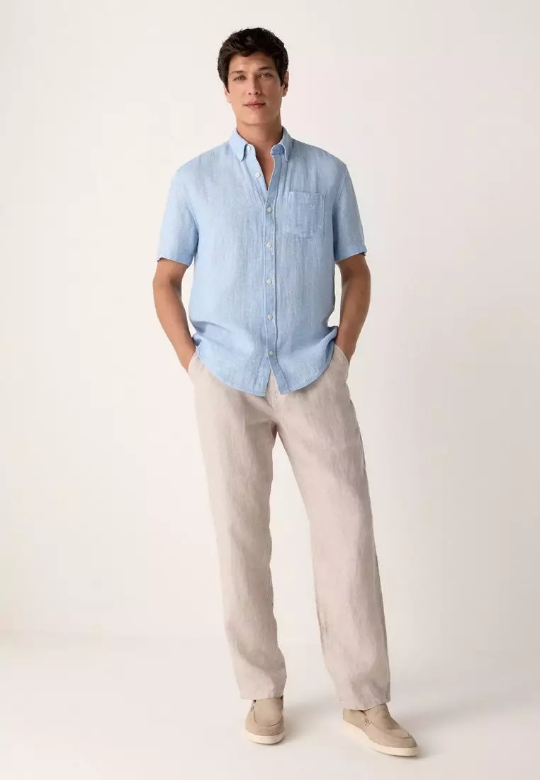 Short Sleeve Linen Blend Shirt Button Down Collar