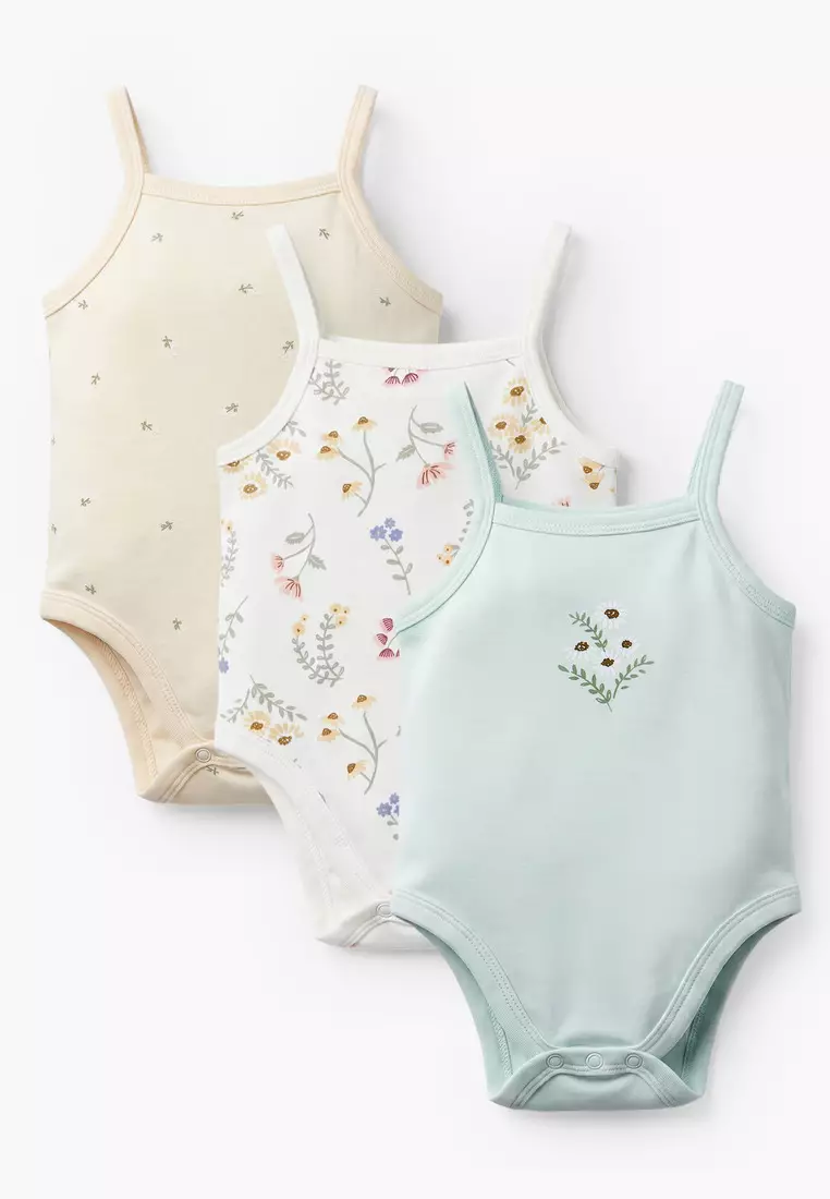 Babyshop Pack Of 3 Juniors Cotton Strappy Bodysuit With Floral Print