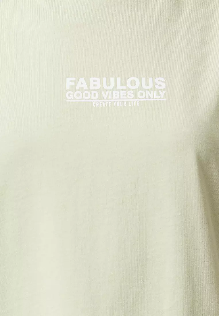 Mint Back And Front Printed Oversize/Wide Cut Knitted T-Shirt