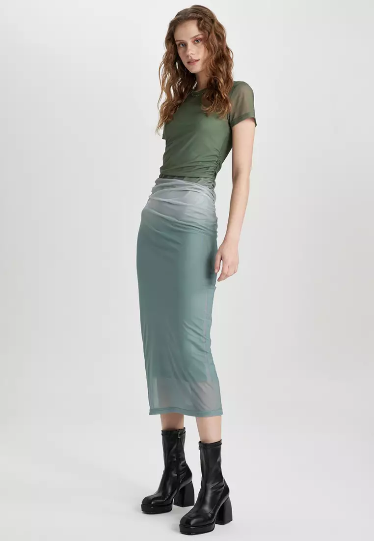 Gathered Tulle Midi Dress