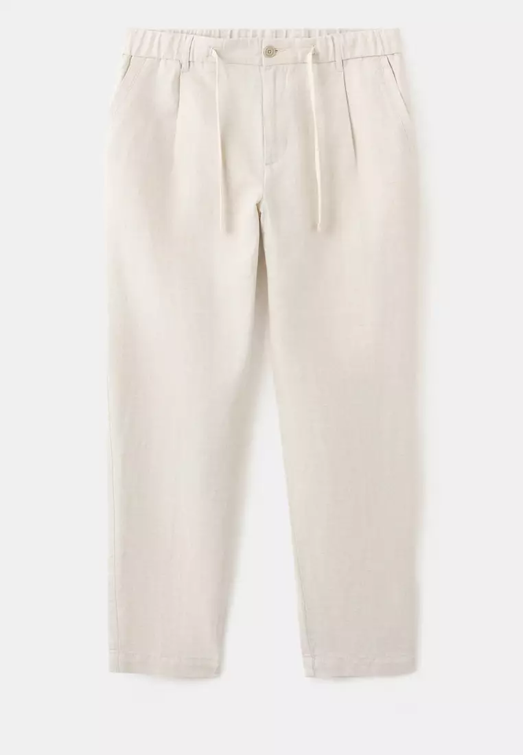 修身剪裁 短版亞麻棉質長褲