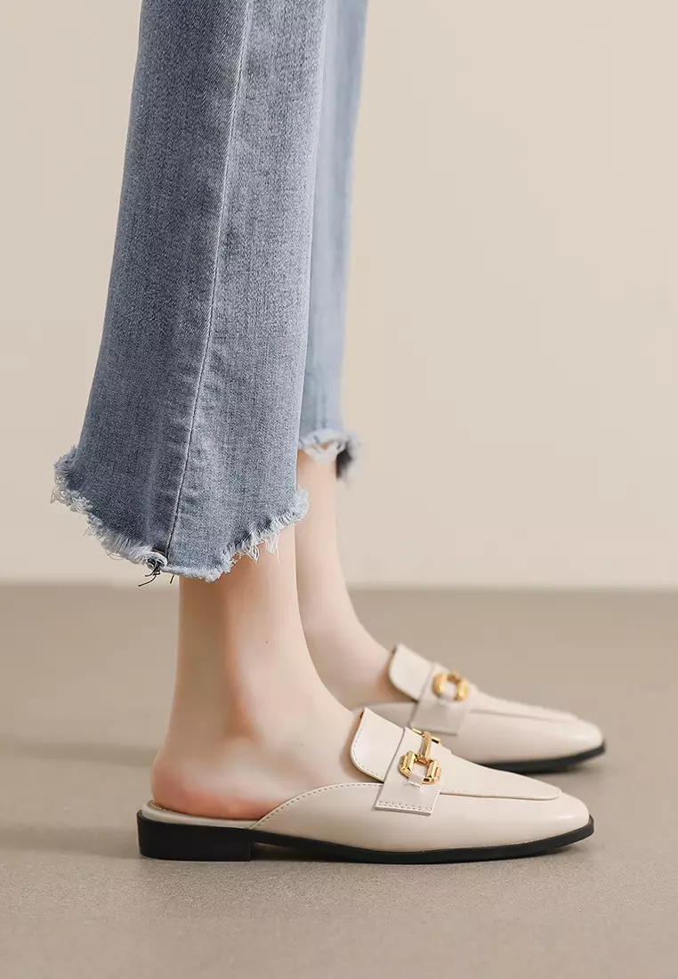 Horsebit Synthetic Leather Mules WW340-6