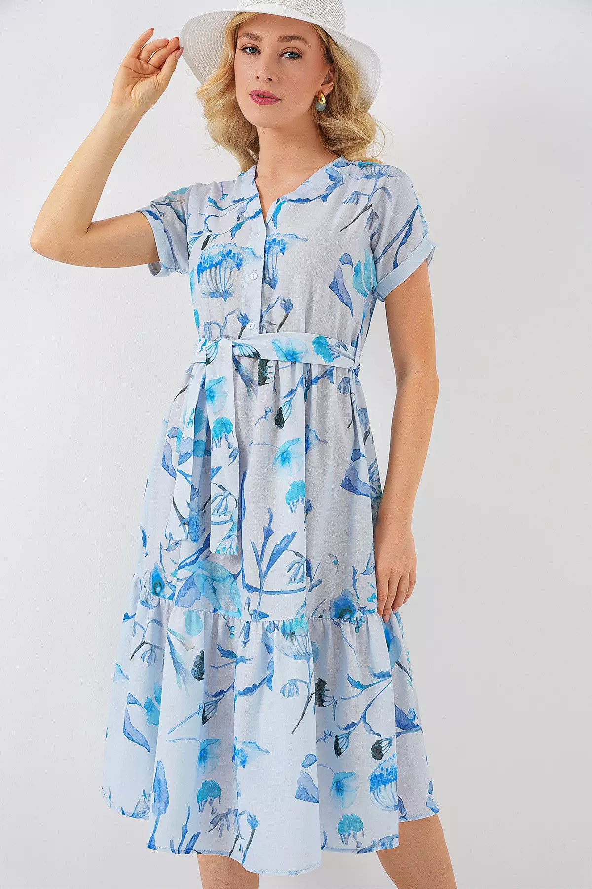 Printed Short Sleeve Shirt Dress