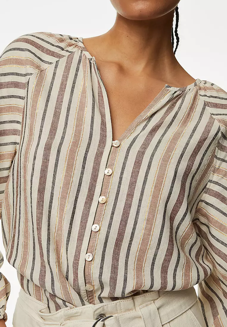 Linen Blend Striped Blouse