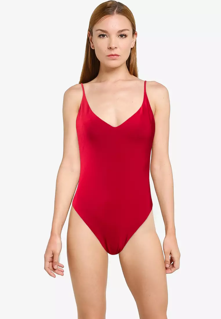 Thin Strap V Neck One Piece Cheeky