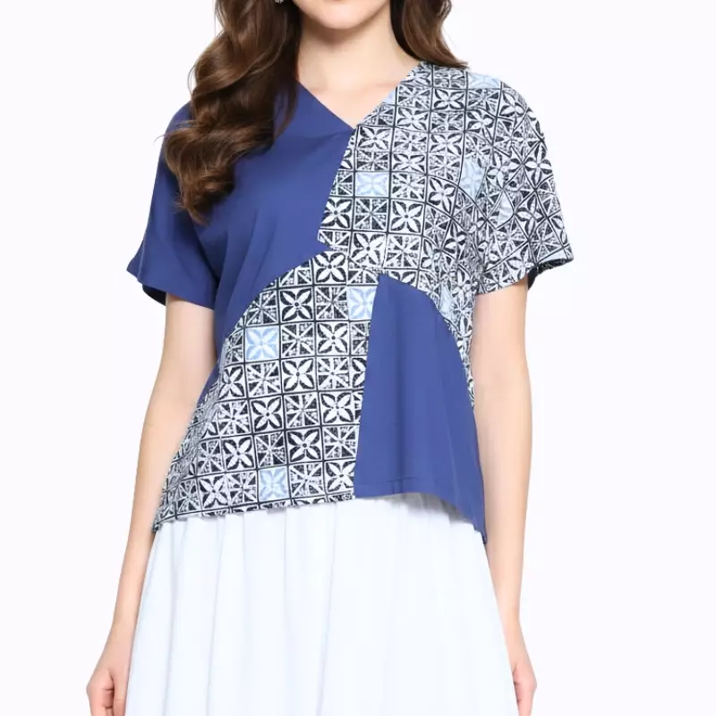 Blouse Batik Wanita - Bhatara Batik Alexis - Atasan Batik Modern Lengan Pendek