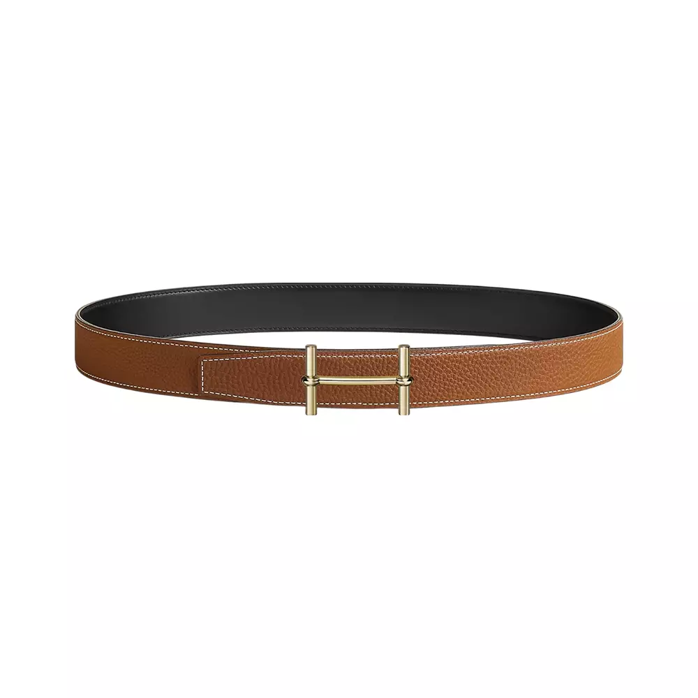H D'Ancre Permabrass Buckle & Reversible Belt 32mm Togo Black/Gold