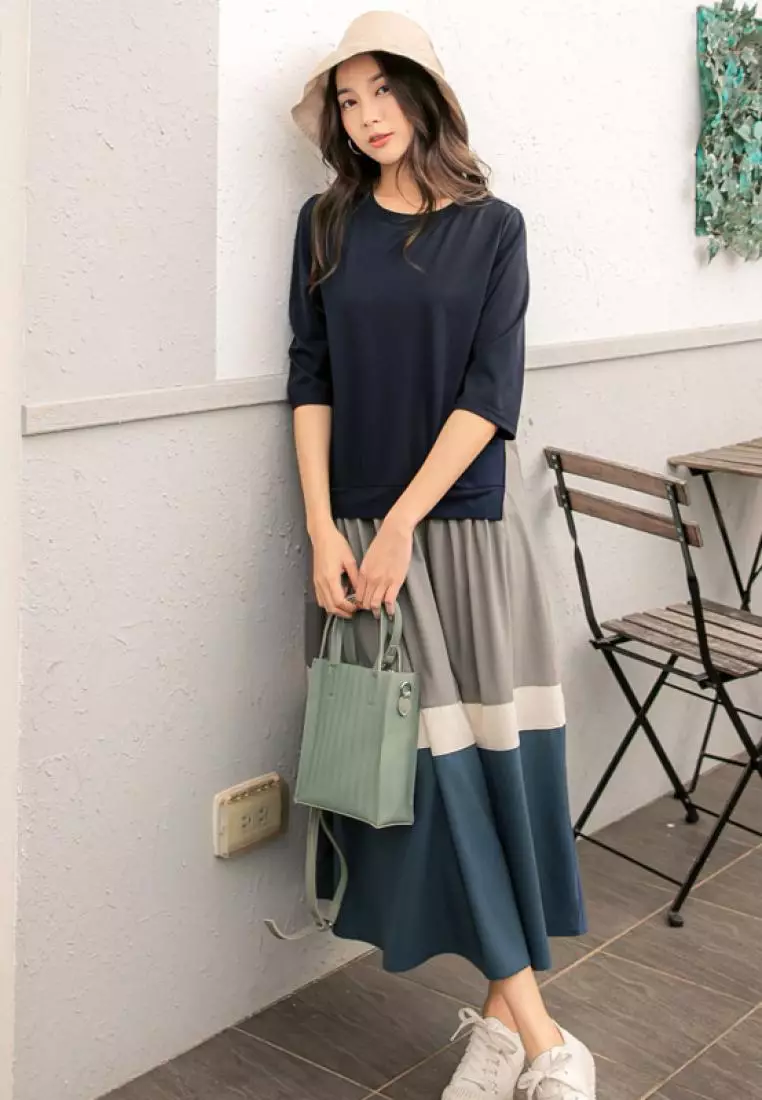 Casual Fake Two-piece Spliced  Round Neck Dress [DA8388]