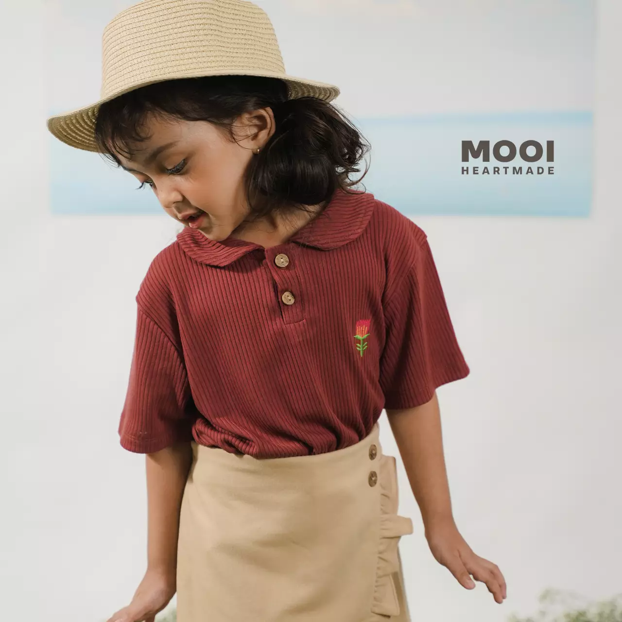 Mooi Atasan Anak Perempuan Laura Rib Top - Pink Peach