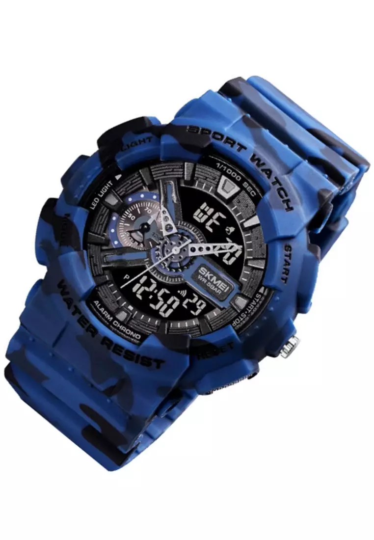 Jam Tangan Analog Digital Pria Design Sporty Many Function Waterproof Strap Tali Material PU DS88 ORIGINAL
