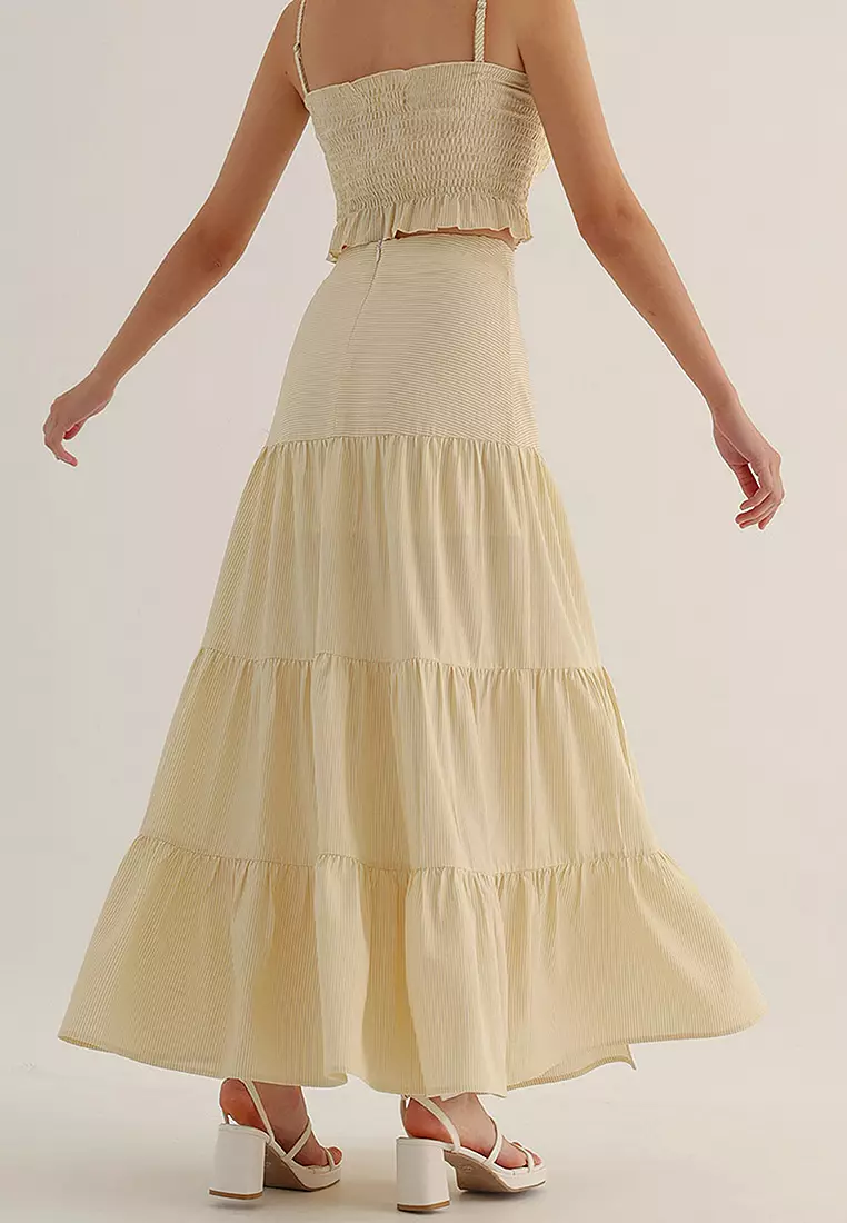 Striped Tiered Maxi Skirt