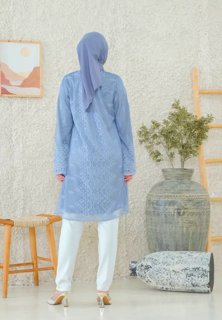 Tunic Borkat Blue Payet Long Sleeve Elegan Look By Brilliant Girl