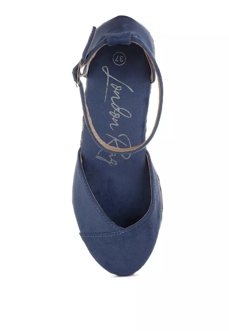 Wedge Heel Espadrilles Sandals In Navy