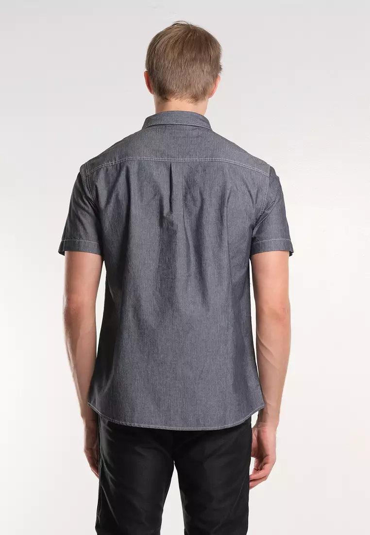 Button Down Short Sleeve Polo for Men in Black Color