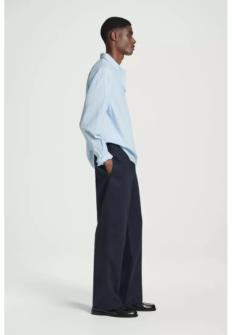 ELASTICATED LINEN STRAIGHT-LEG TROUSERS