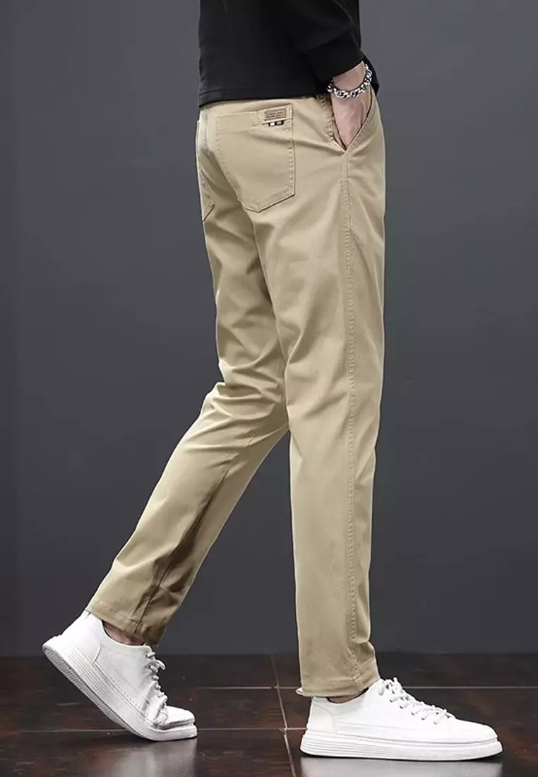 型男修身斜布褲