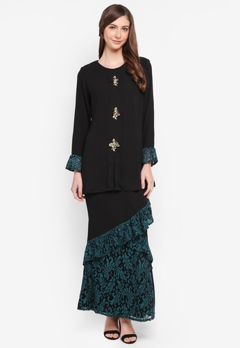 Flute Sleeves Kurung from peace collections in Black
