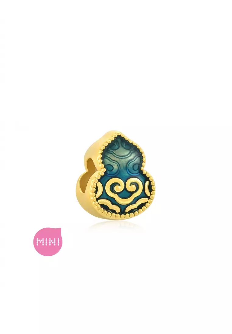 999 24K Solid Gold Cultural Blessings Auspicious Enamel Wulu Gourd Charm 92660C (Bracelet not included)