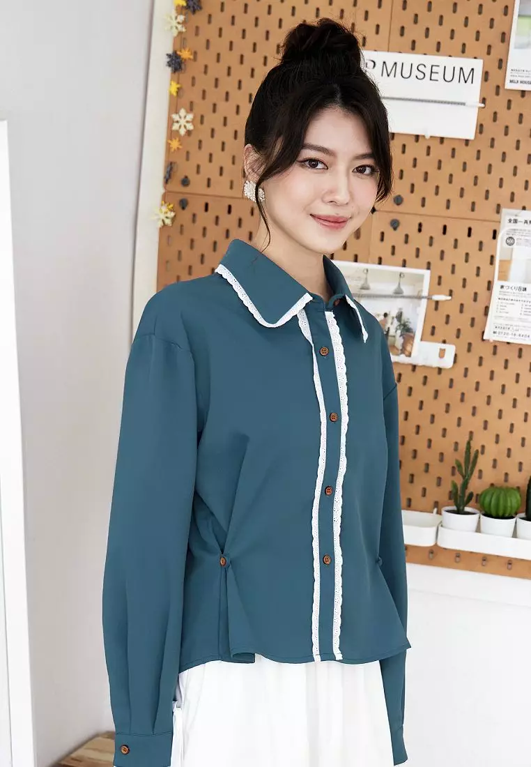 Two-Way Lace Trimmed Blouse [AB19796]