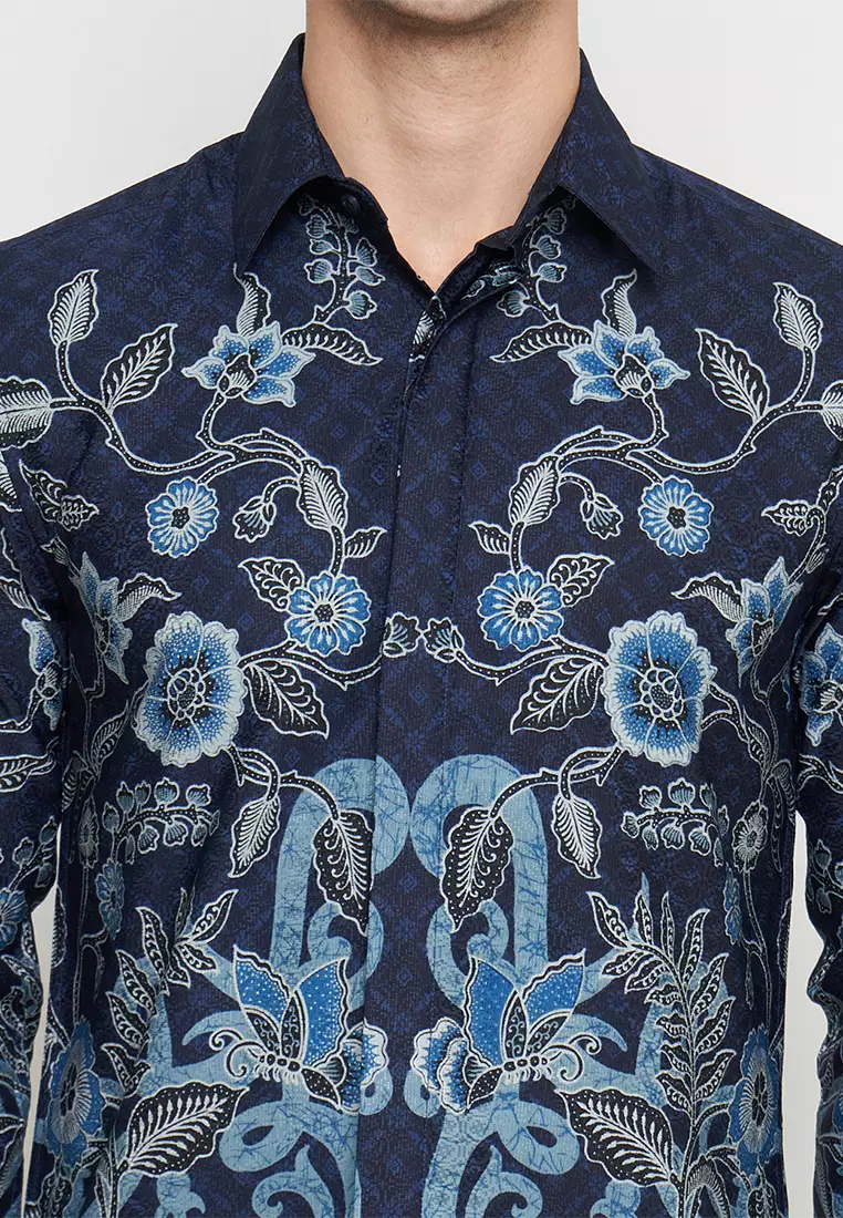 Exclusive Slimfit Kannan Blue Kemeja Batik Pria Lengan Panjang