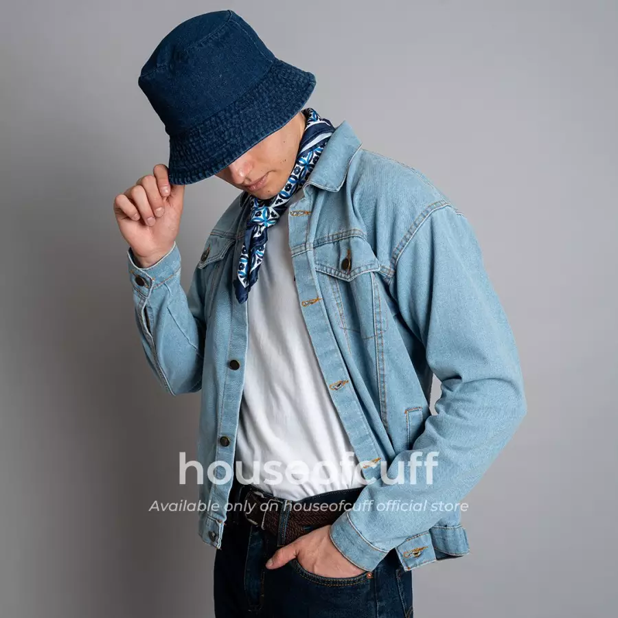 Houseofcuff bucket hat denim jeans biru dongker tua