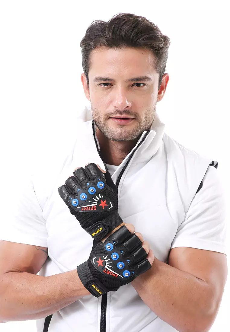 Ellard Sarung Tangan Unisex Half Finger Sport Gloves Material Leather ORIGINAL - Black
