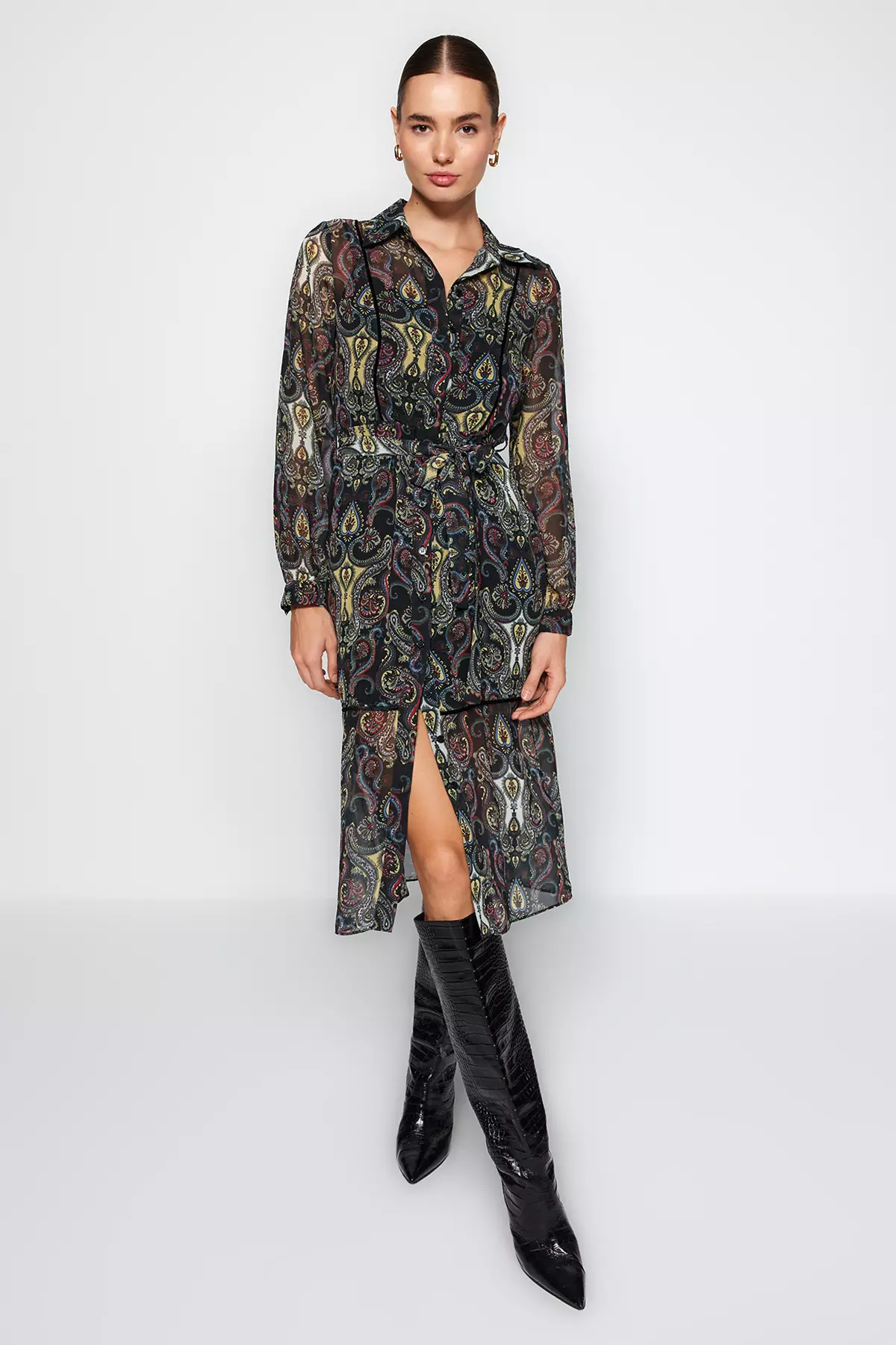 Buy Trendyol Multicolored Chiffon Woven Shirt Dress with Pile
