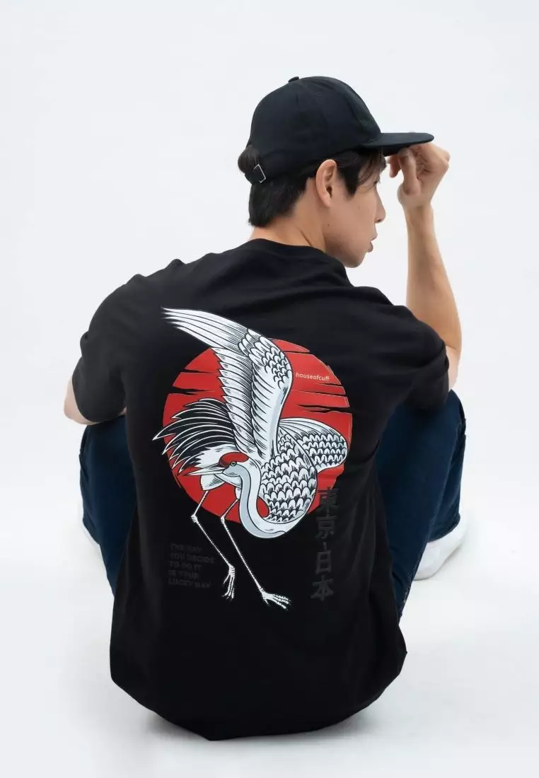 Houseofcuff T-shirt Kaos Hitam Motif Burung Bangau Tersedia Size S-4XL