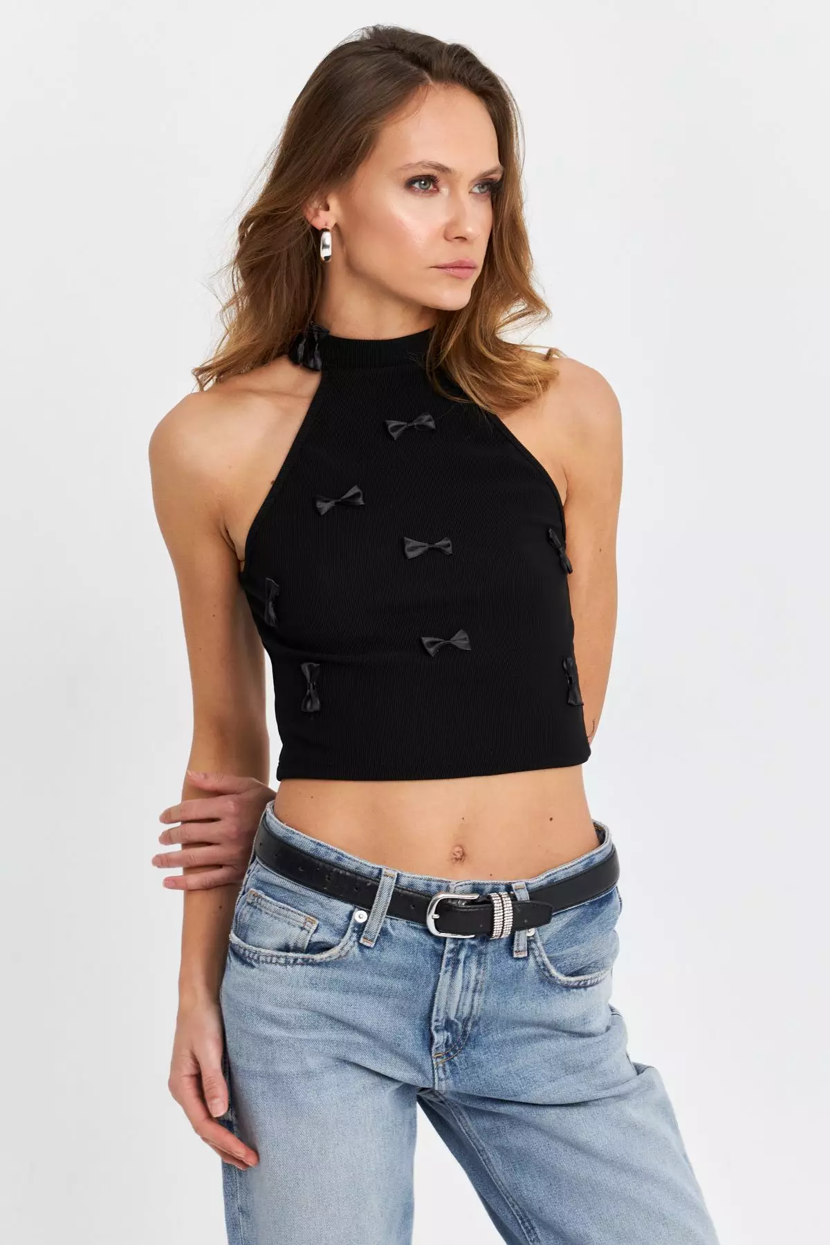 Halter Neck Blouse with Ribbon Detail