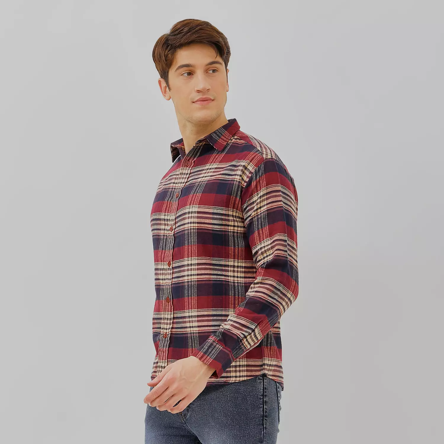 PAULMAY Kemeja Flanel Pria Lengan Panjang Merah 6712