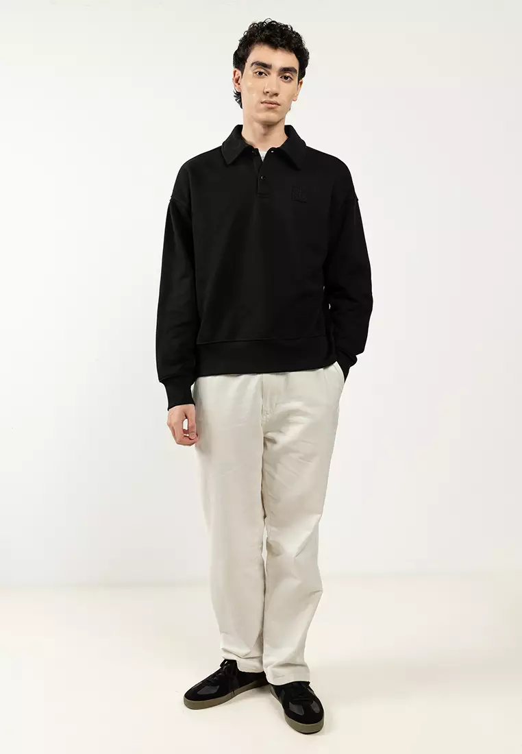 Long Sleeve Heavyweight Terry Emblem Polo Sweatshirt - Calvin Klein Jeans