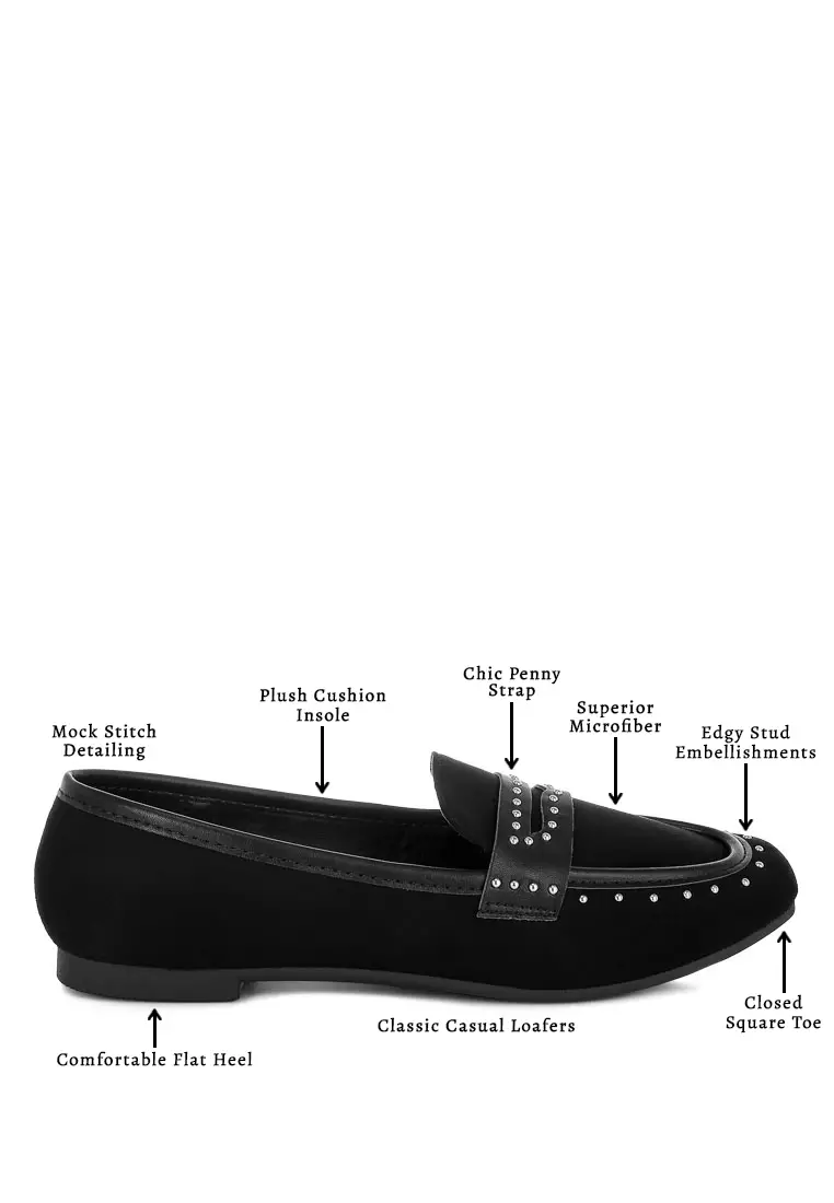 Penny Strap Studded Loafers In Black
