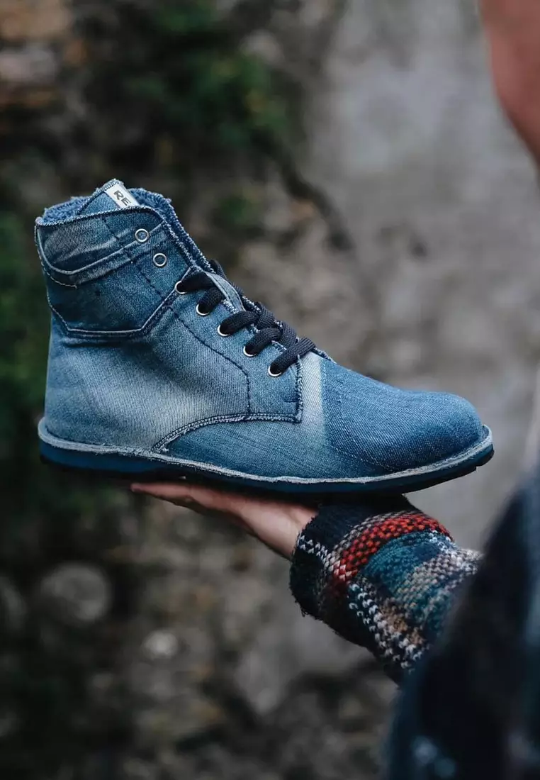 STAGE JEANS 靴子 - 100% 義大利製造，採用回收牛仔褲和廢棄輪胎製成鞋底。 STAGE JEANS 系列靴子 - 藍色