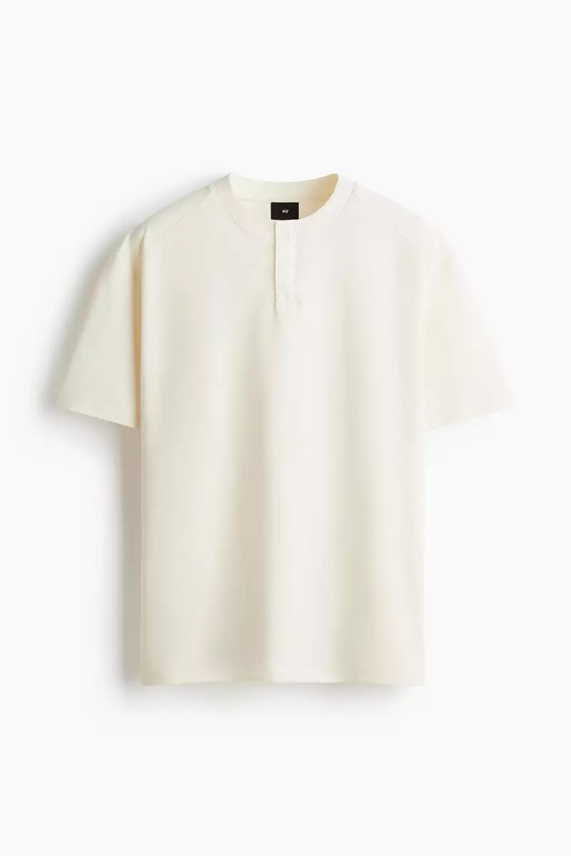 Loose Fit Waffled Henley T-shirt