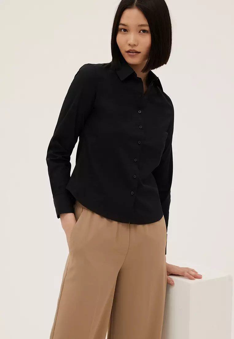 Cotton Rich Collared Long Sleeve Shirt
