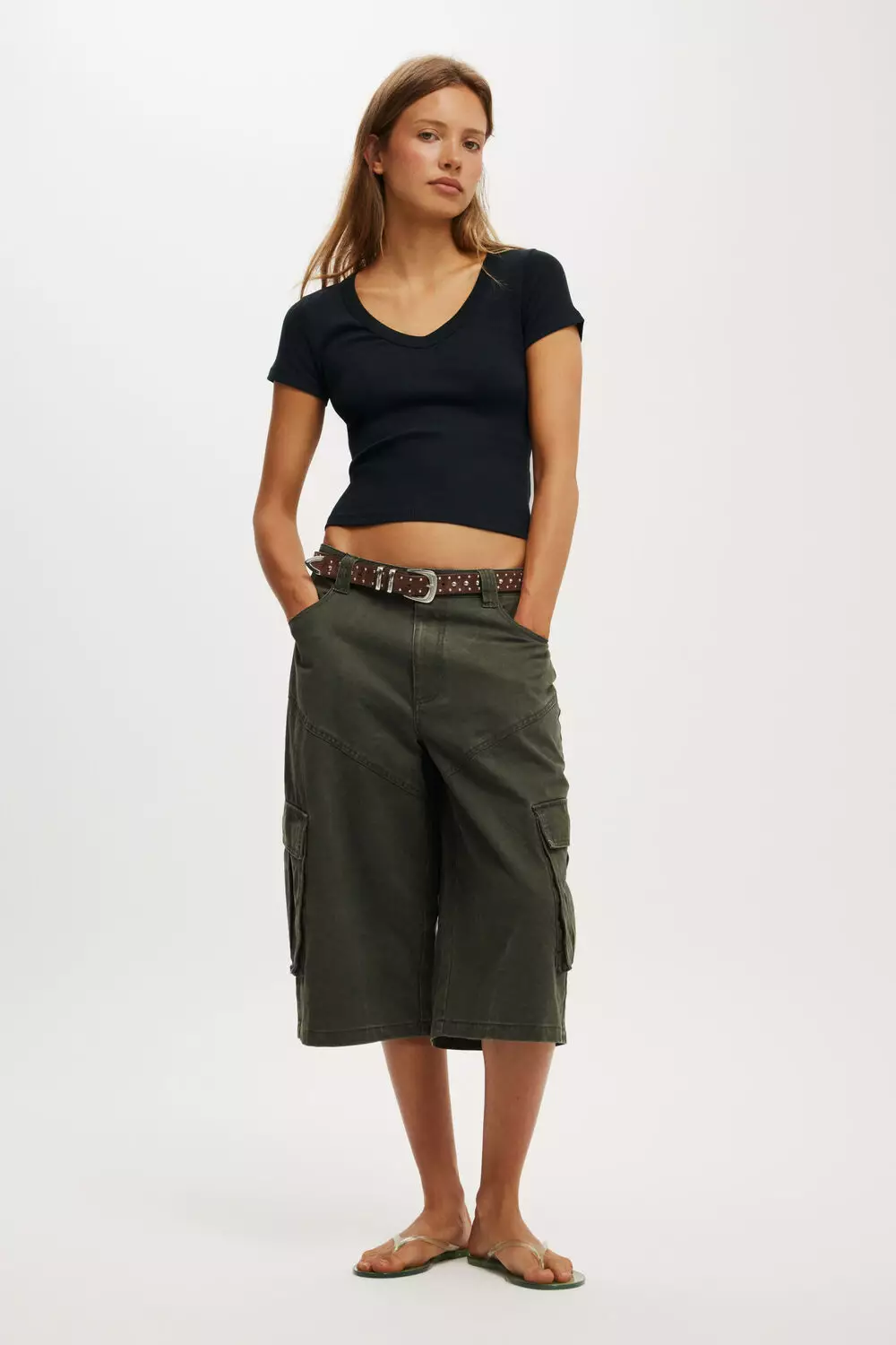 COTTON ON - ATASAN -GOLDIE RIB V NECK SHORT SLEEVE